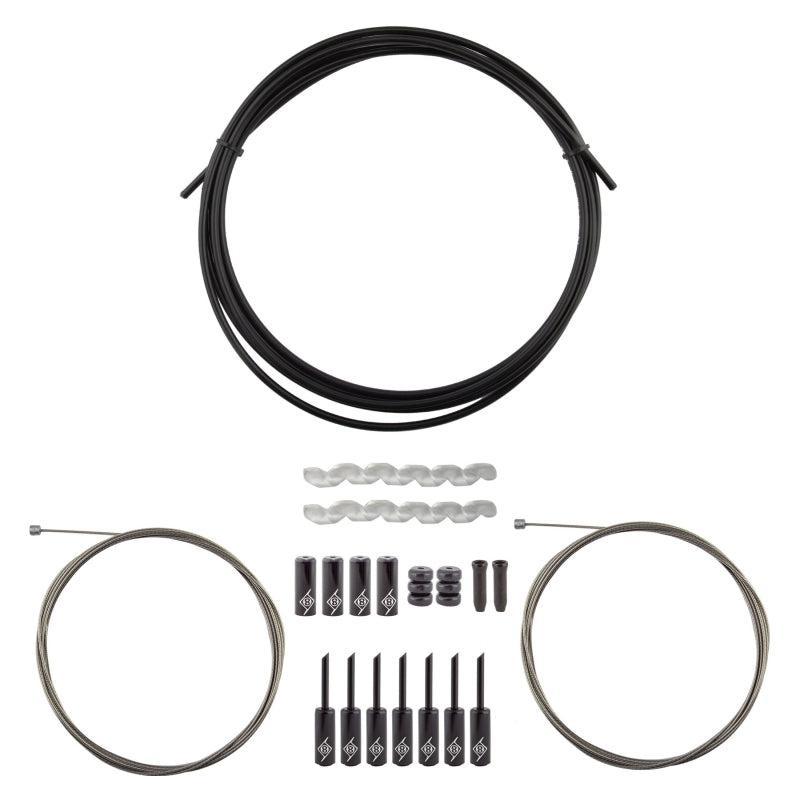 Origin8 Slick Compressionless 2x Gear Cable/Housing Kit Front and Rear 3200mm/2300mm & 2800mm 4mm/1.1mm Black MTB/Road Compressionless