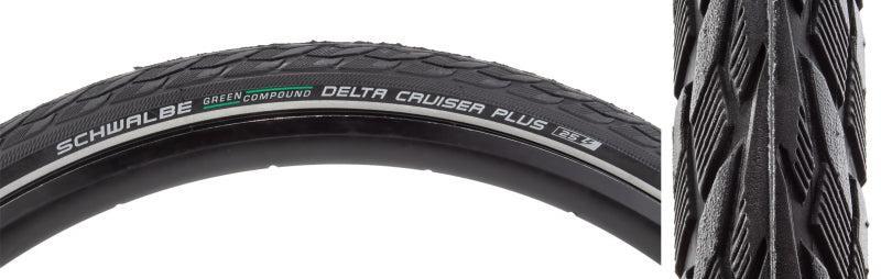 Schwalbe Delta Cruiser Plus Hybrid Tire 26"x2.00 Wire Clincher Green Compound PunctureGuard Reflex 50TPI Black