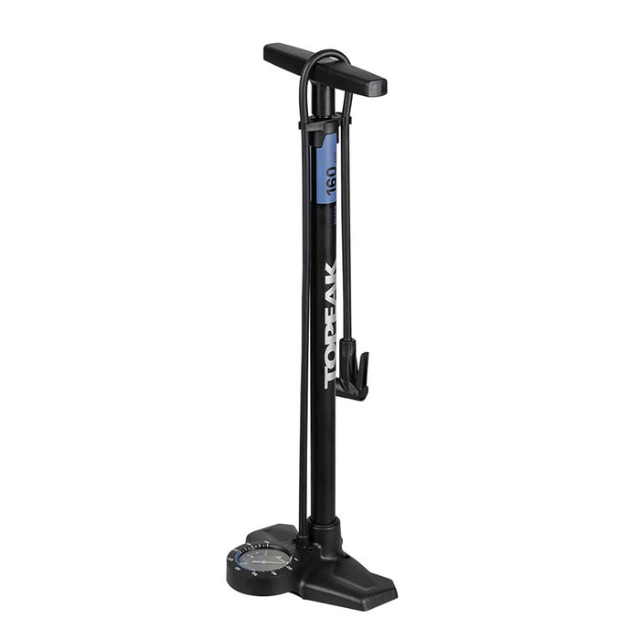 Topeak Joeblow Roadie Ex Floor Pump - Steel Barrel / Plastic Base 3.5" Base Mount Gauge 160 Psi /11 Bar Smarthead BLK/Blue