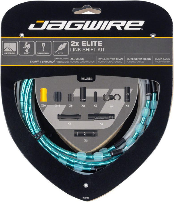 Jagwire 2x Elite Link Shift Cable Kit - SRAM/Shimano Polished Ultra-Slick Cables Ltd. Celeste