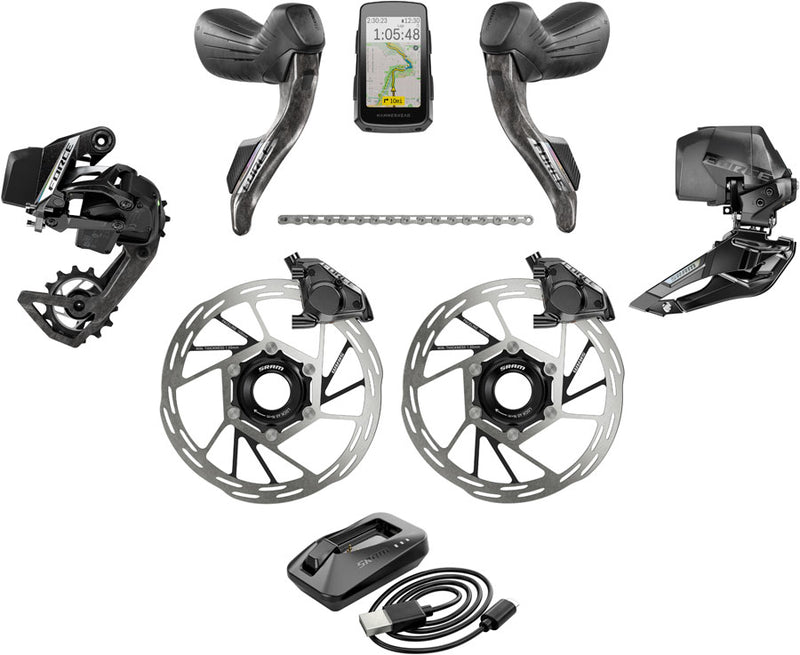 SRAM Force eTap AXS Road Groupset - 2x12-Speed HRD Shift/Brake Levers FM Calipers Rotors Chain F/R Derailleurs Hammerhead Karoo E1