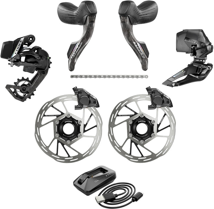 SRAM Force eTap AXS Road Groupset - 2x12-Speed HRD Shift/Brake Levers FM Calipers CL Rotors Chain F/R Derailleurs E1