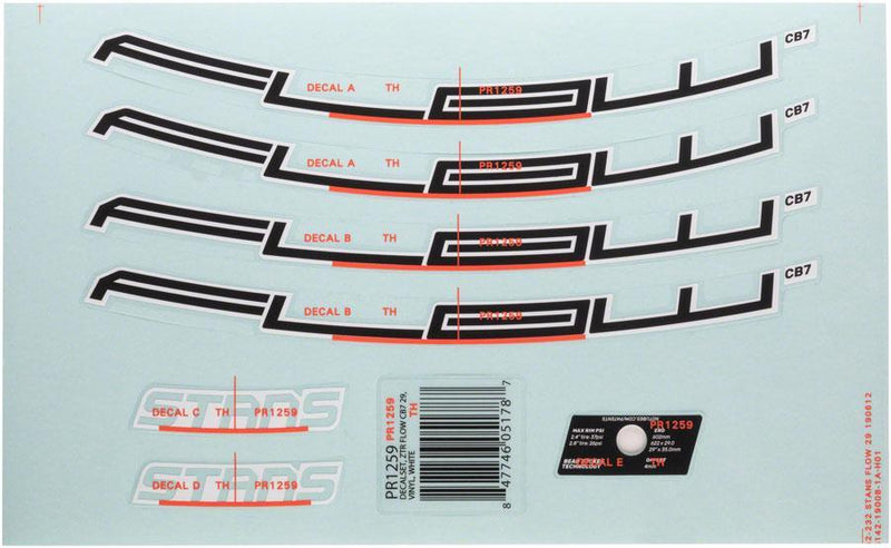 Stan's Flow CB7 Rim Decal - 27.5" White Set