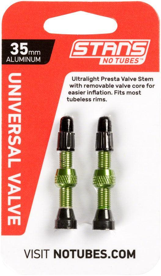 Stans Alloy Valve Stems - 35mm Pair Green