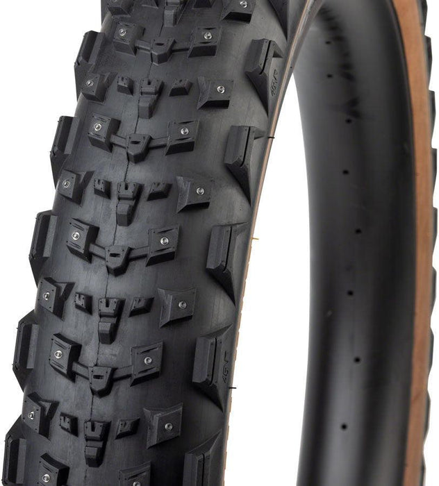 45NRTH Dillinger 4 Tire - 26 x 4.2 Tubeless Folding Tan 60 TPI 168 Large Concave Carbide Aluminum Studs