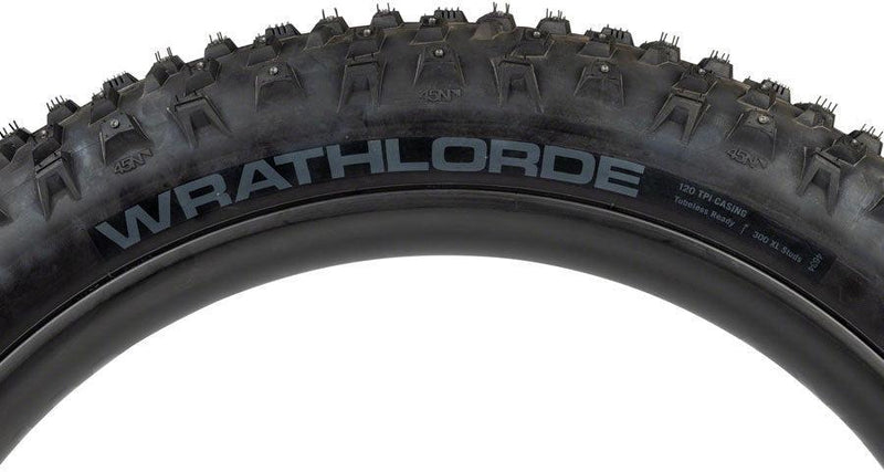 45NRTH Wrathlorde Tire - 27.5 x 4 Tubeless Folding BLK 120 TPI 300 XL Concave Carbide Studs