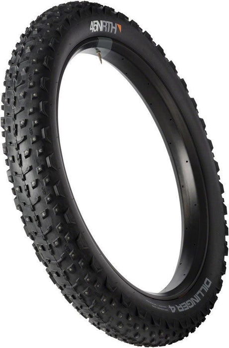 45NRTH Dillinger 4 Tire - 26 x 4 Tubeless Folding BLK 120 TPI 240 Concave Carbide Aluminum Studs
