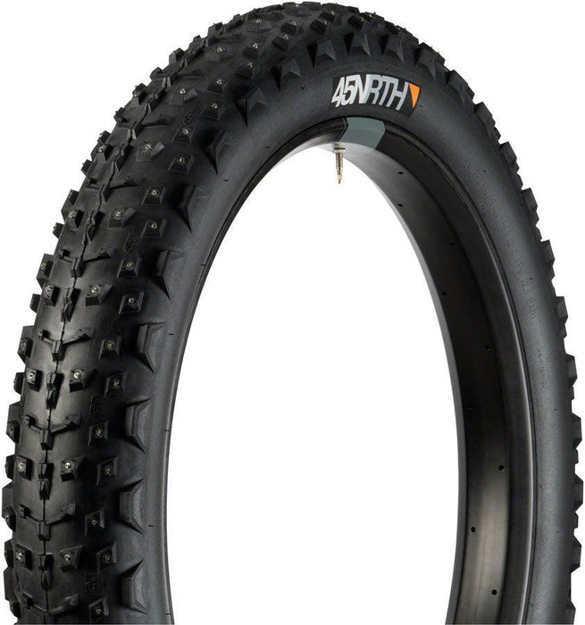 45NRTH Dillinger 4 Tire - 26 x 4 Tubeless Folding BLK 120 TPI 240 Concave Carbide Aluminum Studs