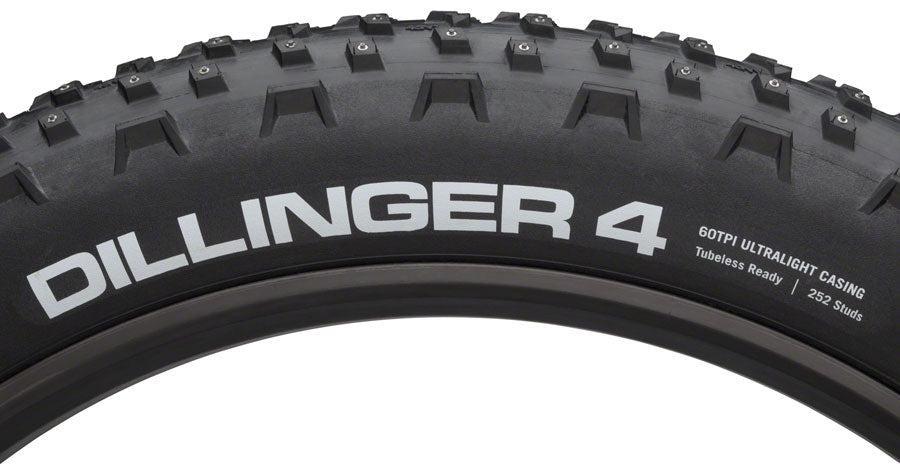 45NRTH Dillinger 4 Tire - 27.5 x 4 Tubeless Folding BLK 120 TPI 252 Concave Carbide Aluminum Studs
