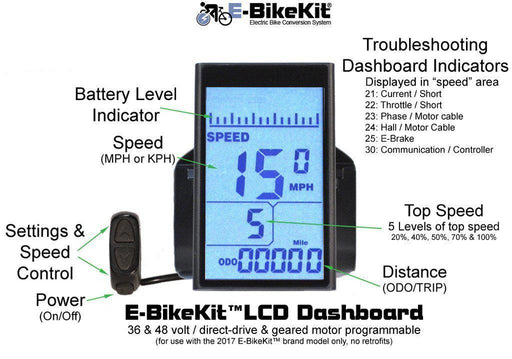 E-BIKEKIT PROGRAMMABLE LCD DASHBOARD W/ PAS (PEDAL-ASSIST)-Voltaire Cycles