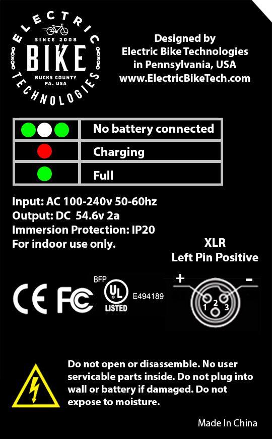 CHARGER LI-ION 48V 2A XLR-Voltaire Cycles