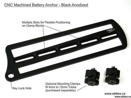 E-Bike Battery Anchor for Rear Rack Fastening CNC Machined with Clamps-Voltaire Cycles