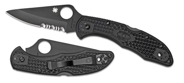 Spyderco Delica Plain with Serrated Edge - Black Blade (C11PSBBK )-Voltaire Cycles
