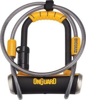 OnGuard Pitbull Mini Double Team U-Lock 3.5" x 5" with 4' x 10mm coated cable Black/Yellow-Voltaire Cycles