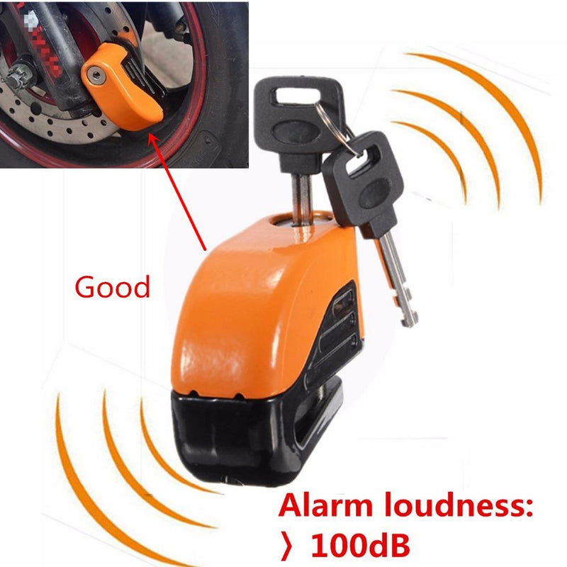 Orange 6mm Security E-Bike MTB, or Motorcycle Rotor Security Lock with Alarm-Voltaire Cycles